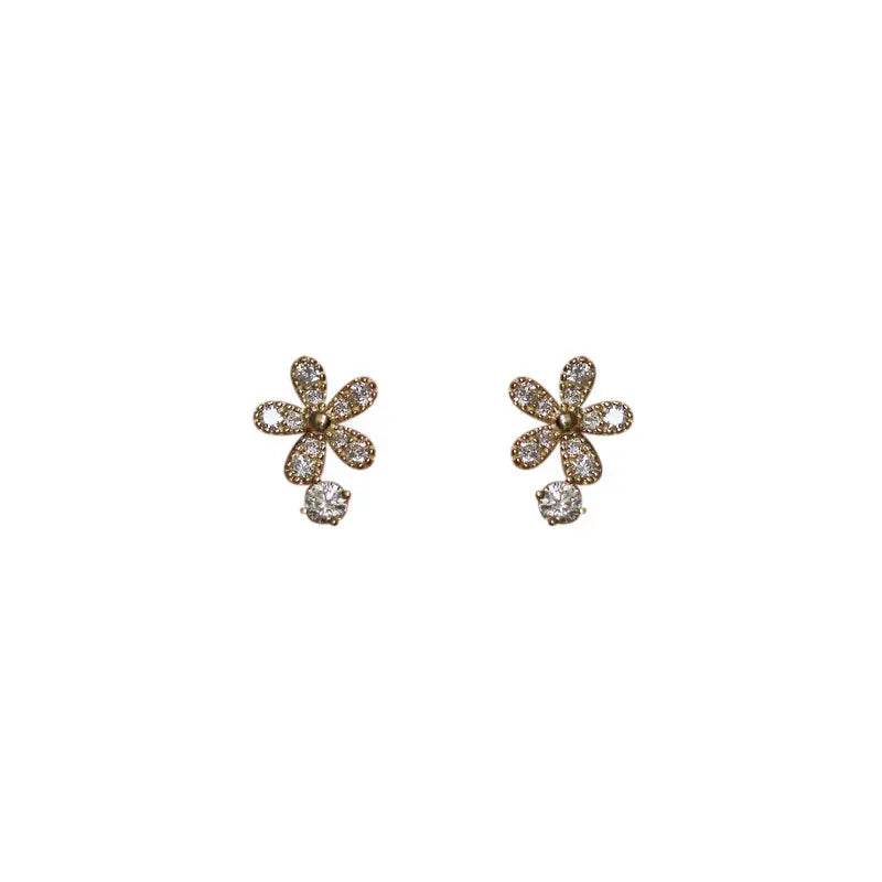 925 Sterling Silver Shiny Crystal Flower Stud Earrings Women Cute Elegant Party Wedding Jewelry Accessories Girlfriend Gifts - Touchy Style