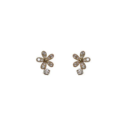 925 Sterling Silver Shiny Crystal Flower Stud Earrings Women Cute Elegant Party Wedding Jewelry Accessories Girlfriend Gifts - Touchy Style
