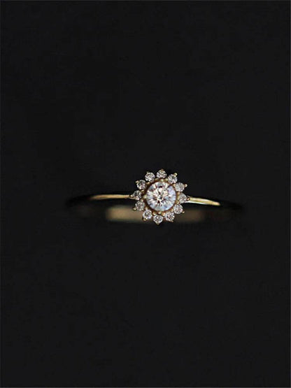 925 Sterling Silver Korean Version Simple Sunflower Ring For Women Pavé Crystal Fashion 14k Gold Plating Jewelry Gift - Touchy Style