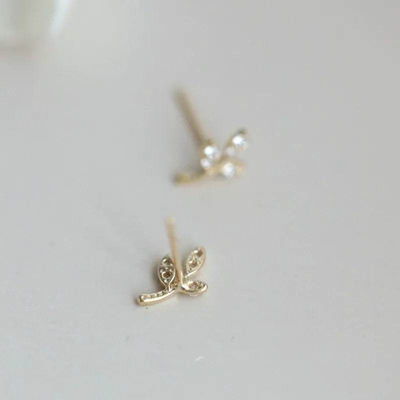 925 Sterling Silver French Simple Pavé Crystal Leaf Tree Life Stud Earrings Women Classic Plating 14k Gold Jewelry Gift - Touchy Style