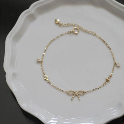 925 Sterling Silver 14K Gold Plated Zircon Bracelet for Women Simple Temperament Twist Bow Star Bracelet Jewelry - Touchy Style