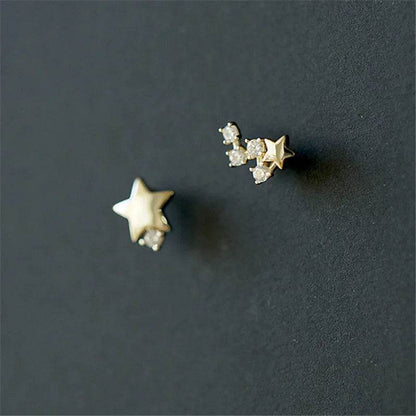 925 Sterling Silver Japanese Asymmetric Star Stud Earrings Women Modern Simple Student Party 14k Gold Plating Jewelry Gift - Touchy Style