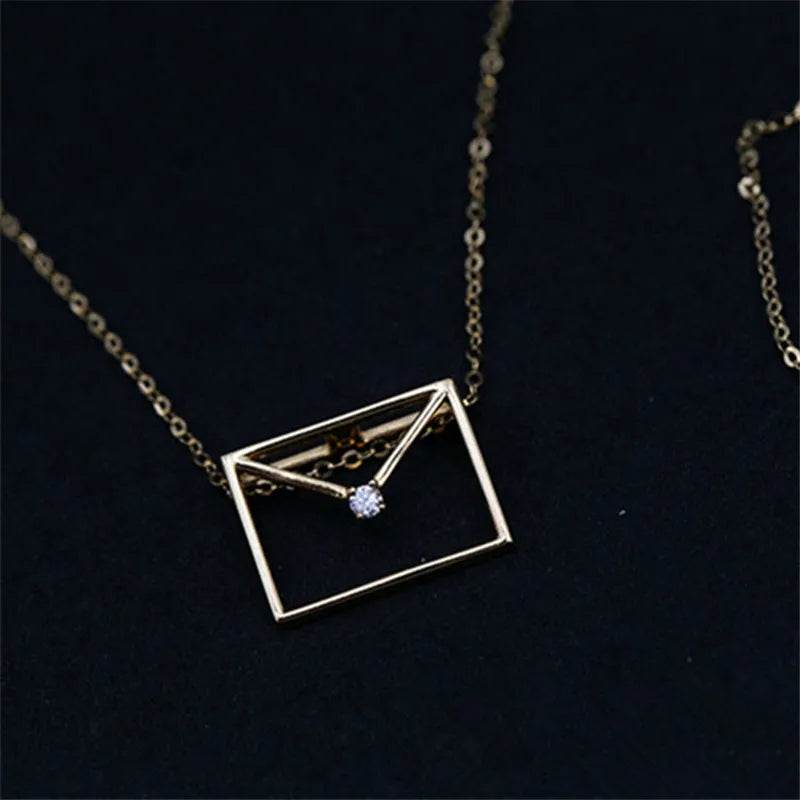 925 Sterling Silver Simple Diamond Envelope Pendant Necklace Women Fashion Wedding Jewelry Accessories Girlfriend Gift - Touchy Style