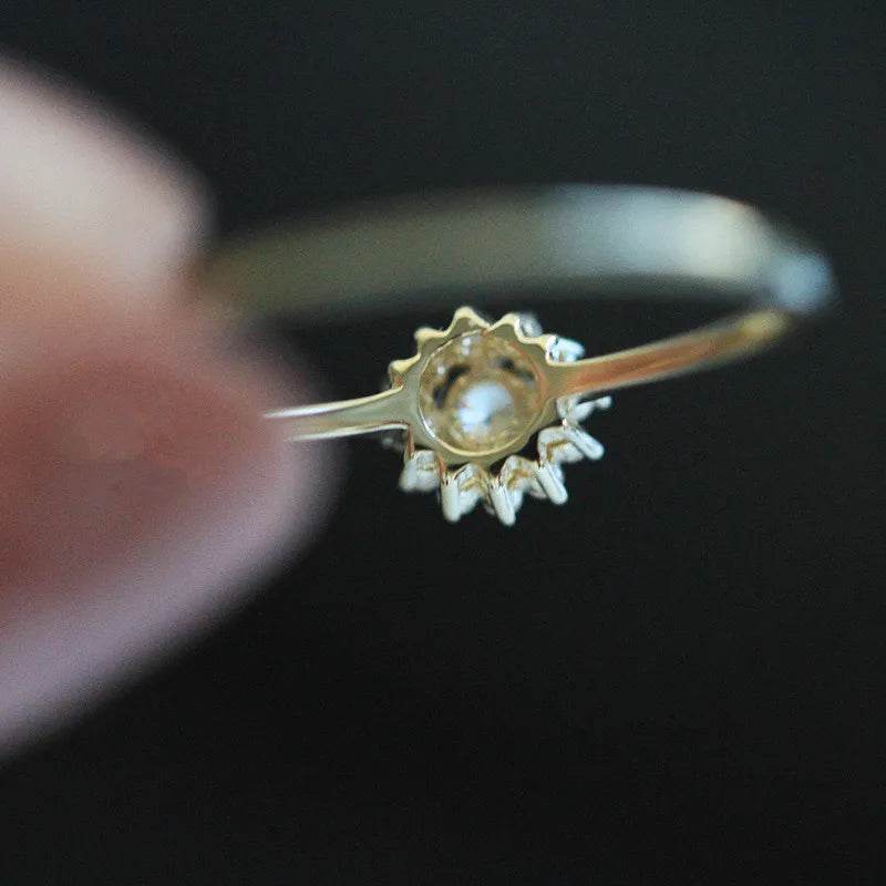 925 Sterling Silver Korean Version Simple Sunflower Ring For Women Pavé Crystal Fashion 14k Gold Plating Jewelry Gift - Touchy Style