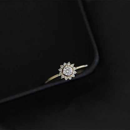 925 Sterling Silver Korean Version Simple Sunflower Ring For Women Pavé Crystal Fashion 14k Gold Plating Jewelry Gift - Touchy Style