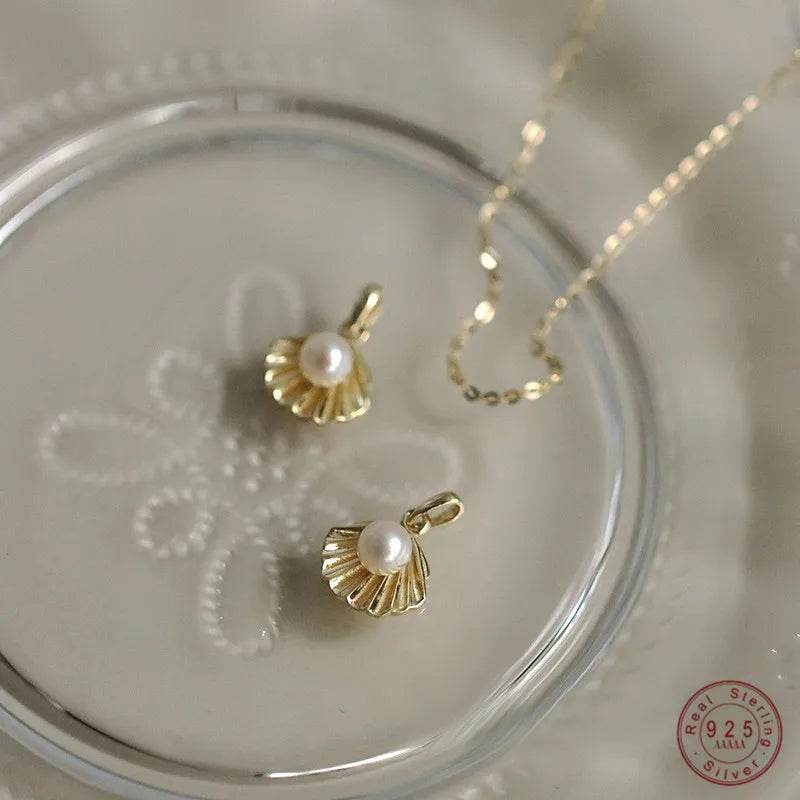 High Quality 925 Sterling Silver Plated 14K Gold Pearl Shell Necklace for Women Fashion Temperament Valentine&