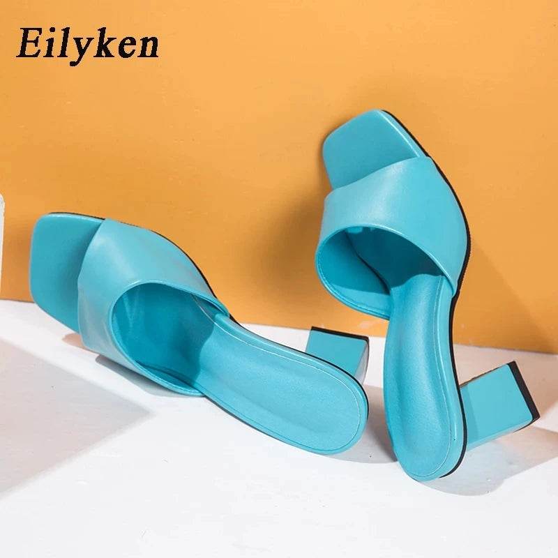 Purple Slipper Summer Outdoor Sandal Women Square High Heel Beach Slip On Flip Flop Slides Size 41 42 - Touchy Style