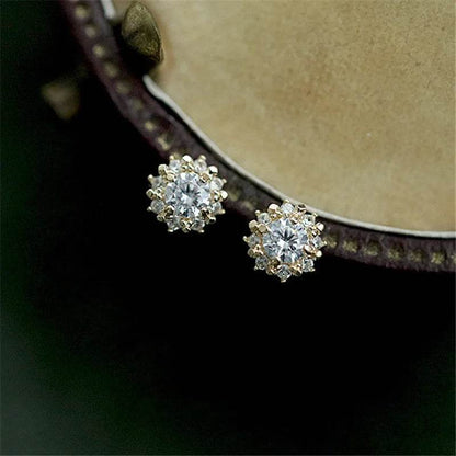 925 Sterling Silver Plated 14k Gold Plating Simple Sun Earrings Women Retro Court Style Exquisite Sweet Jewelry Accessories - Touchy Style