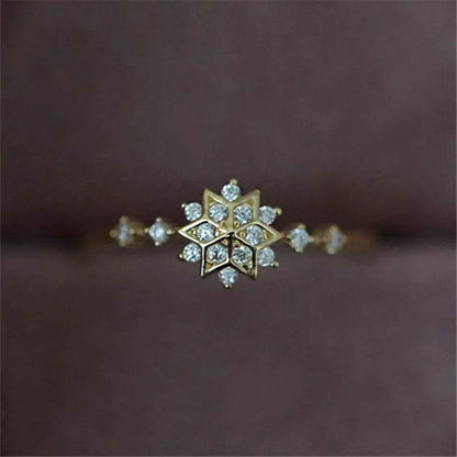 Shiny Zircon Exquisite Snowflake Ring for Women 925 Sterling Silver 14k Gold Plated Romantic Wedding Jewelry - Touchy Style