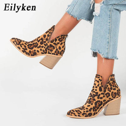 Autumn Winter Casual Western Cowboy Ankle Boots Women Snake Cowgirl Booties Short Cossacks Botas High Heels Shoes - Touchy Style