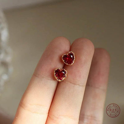 925 Sterling Silver Red Heart Stud Earrings For Women Luxury Temperament Wedding Party Jewelry Accessories Girlfriend Gift - Touchy Style