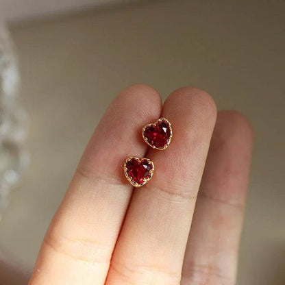 925 Sterling Silver Red Heart Stud Earrings For Women Luxury Temperament Wedding Party Jewelry Accessories Girlfriend Gift - Touchy Style