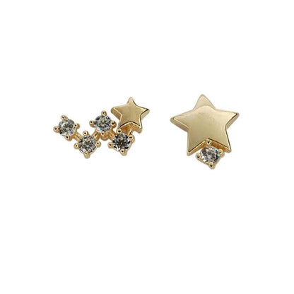 925 Sterling Silver Japanese Asymmetric Star Stud Earrings Women Modern Simple Student Party 14k Gold Plating Jewelry Gift - Touchy Style