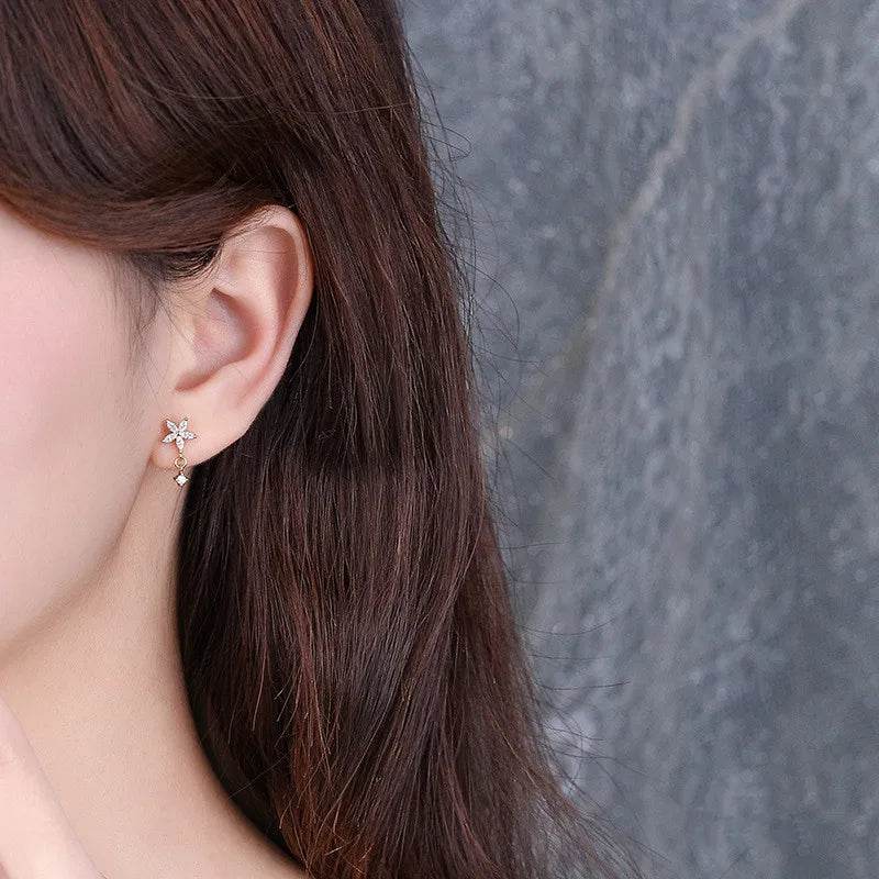 Korean Luxury Exquisite Flower Inlaid Zircon Earrings for Women Temperament Wedding Dating Jewelry Gifts - Touchy Style