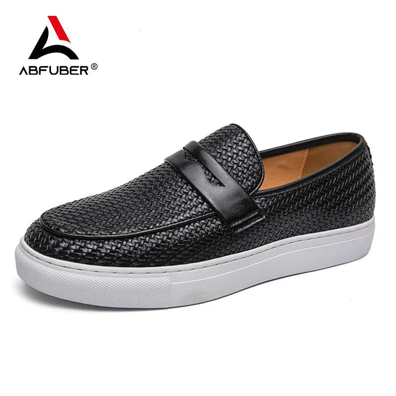 Fashion Slip On Loafers Men Shoes Board Soft Casual Leather Shoes Men Breathable Party Weave Pattern Shoes For Man Flat Free - Touchy Style