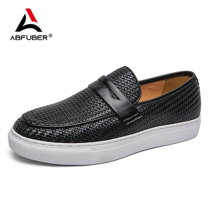 Fashion Slip On Loafers Men Shoes Board Soft Casual Leather Shoes Men Breathable Party Weave Pattern Shoes For Man Flat Free - Touchy Style
