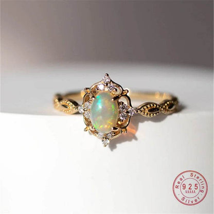 925 Sterling Silver Plated 18K Gold Imitate Opal Zircon Ring Luxury High Quality Jewelry Gifts For Women Girls - Touchy Style