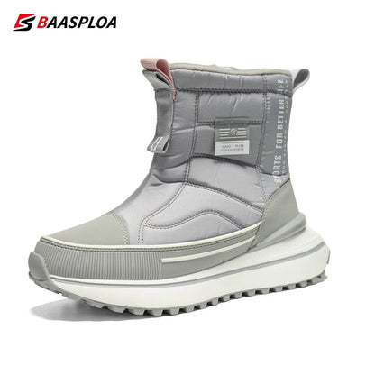 Baasploa Women Winter Snow Boots Leather Waterproof Ankle Boots for Men Fashion Plush Warm Walking Shoe Anti Slip Wear-Resistant - Touchy Style