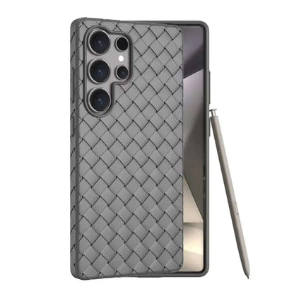 Luxury Leather Breathable Phone Case For Samsung Galaxy S25 Ultra Plus Weave Pattern Mesh Grid Heat Dissipation Cooling Cover
