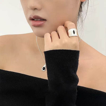 PANJBJ 925 Sterling Silver Black Agate Necklace for Women Water Drop Minimalism Design Trend Office Jewelry Gift Dropshipping - Touchy Style