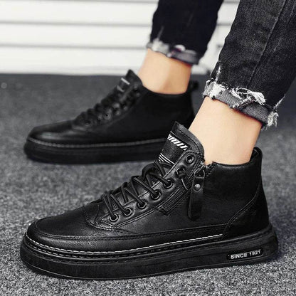 Leather Boots Men Spring High Casual Shoes for Men Trend Zipper Walk Flats Winter Shoes Vulcanized Ankle Boots New Zapatillas - Touchy Style