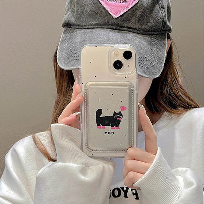 Cute Phone Cases For iPhone 13, 15, 14, 12, 11 Pro Max, 14, 15 Plus - Korean Cartoon Cat - Card Slot - PC6320 - Touchy Style
