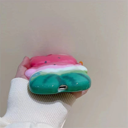 Korean cartoon 3D cute watermelon bear silicone phone case for iPhone 14 Pro Max 11 12 13 Xs Xr Xm Funny creative cartoon coverF