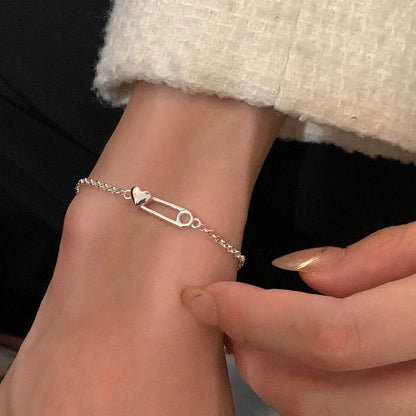 PANJBJ 925 Sterling Silver Love Heart Paper Clip Shape Bracelet for Women Irregular Design Trend Jewelry Gift Dropshipping - Touchy Style