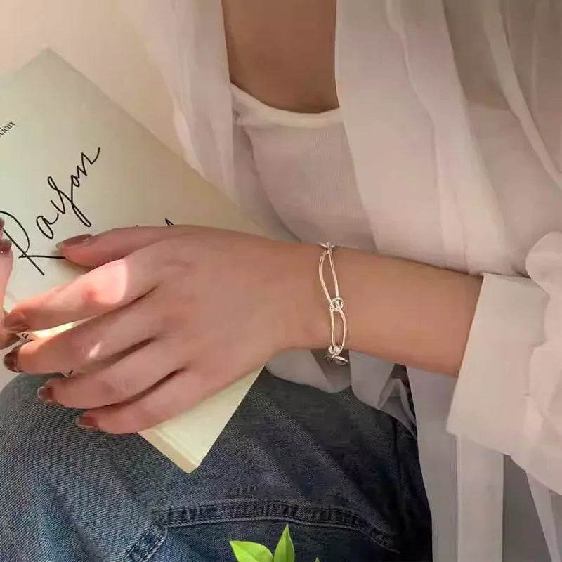 PANJBJ 925 Sterling Silver Line Tie Bracelet for Women Hollow Out Hook Buckle Korean Ins Punk Jewelry Party Gifts Dropshipping - Touchy Style
