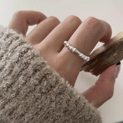 PANJBJ 925 Sterling Silver Geometry Wide Rings For Women Girl Texture Versatile Hip Hop Design Jewelry Gift Dropshipping - Touchy Style