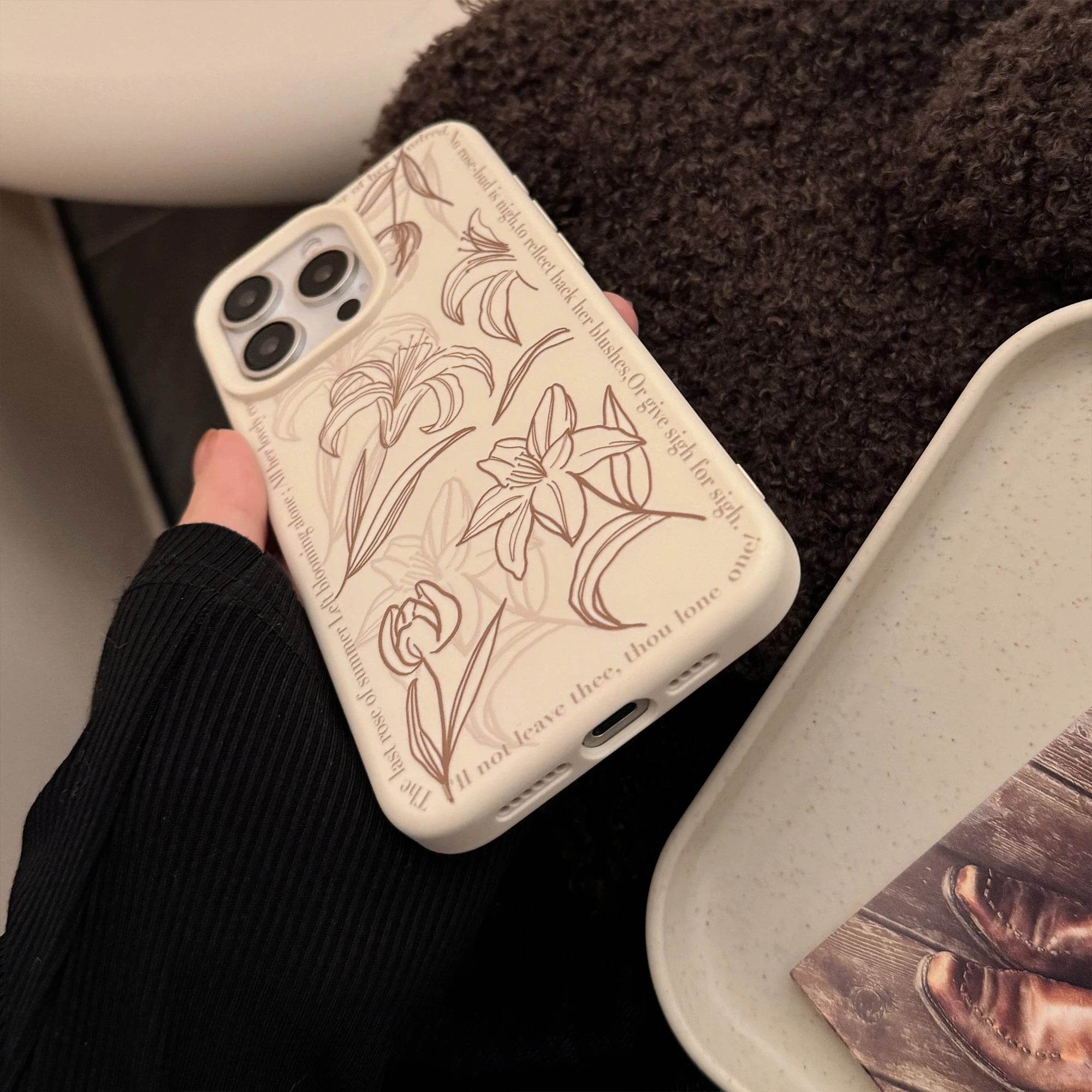 Cute Phone Cases For iPhone 16, 15, 14, 13 Pro Max - Artistic Lily Flower Pattern - Chic Back Cover - PC006 - Touchy Style