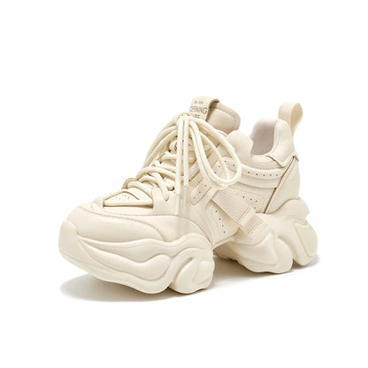 BEAUTODAY Platform Sneakers Women Genuine Cow Leather Solid Color Lace-up Style Fashion Spring Ladies Shoes Handmade 29A04