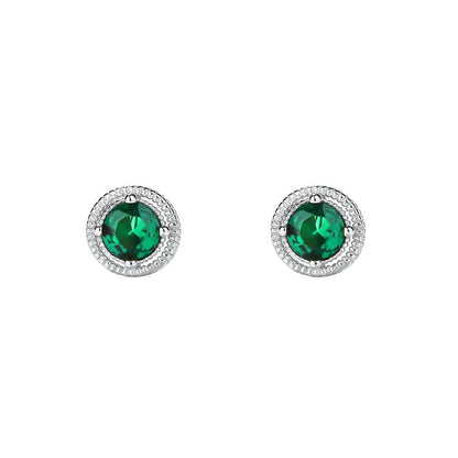 925 Sterling Silver French Light Luxury Baroque Carved Green Zircon Stud Earrings For Women Wedding Party Jewelry - Touchy Style