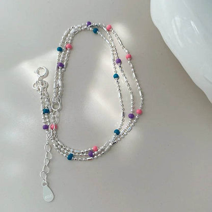 PANJBJ 925 Sterling Silver Multicolour Bead Bracelet For Women Three Layers Geometry Drip Glaze Versatile Jewelry Gift Dropship - Touchy Style