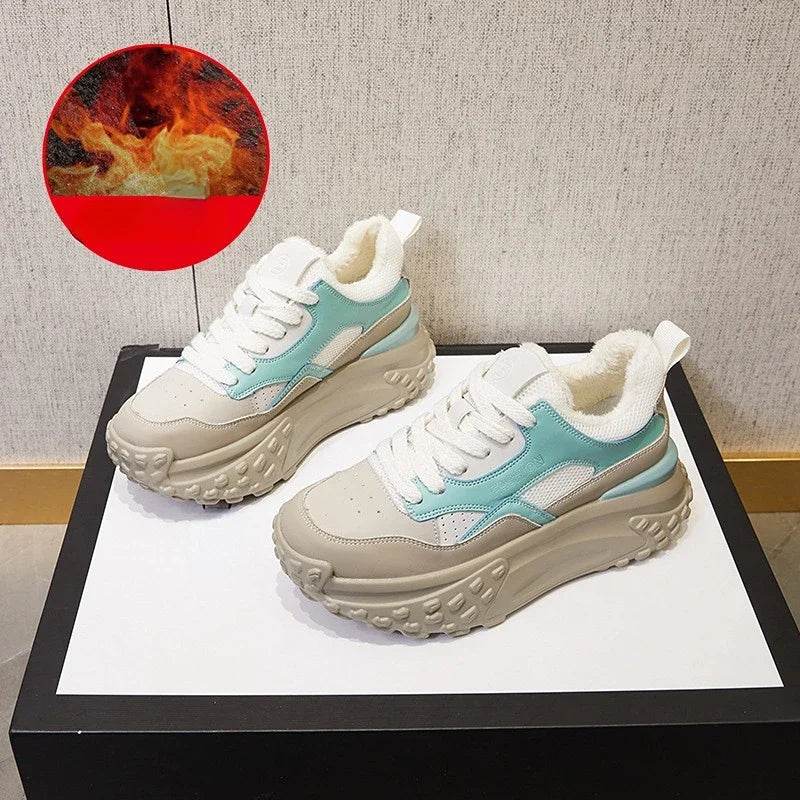 6cm Genuine Leather Platform Mesh Breathable Sneakers Chunky Hidden Heel Mixed Color Women Autumn Spring Vulcanize Shoes - Touchy Style