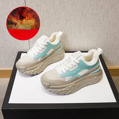 6cm Genuine Leather Platform Mesh Breathable Sneakers Chunky Hidden Heel Mixed Color Women Autumn Spring Vulcanize Shoes - Touchy Style