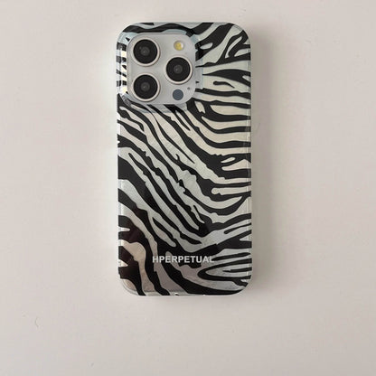 Cute Phone Cases iPhone 16, 15, 14, 13 Pro Max - Double Layers Zebra Pattern - Black Heart Wrist Chain - PC1420 - Touchy Style