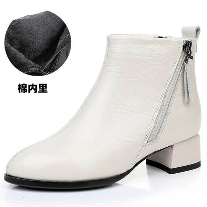 New Ankle Boots Women Pointed Toe Thick Heels Genuine Leather Shoes Short Boots Soft Sole Footwear Plus Size 35-43 - Touchy Style
