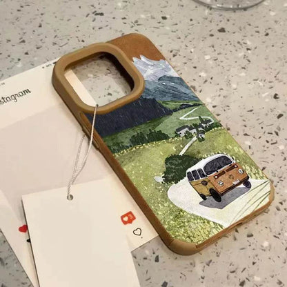 Cute Phone Cases For iPhone 11, 12, 13, 14, 15, 16 Pro Max, 11 Plus, XS, X, XR - Drive Travel Landscape Pattern - Leather Bumper Cover - Touchy Style