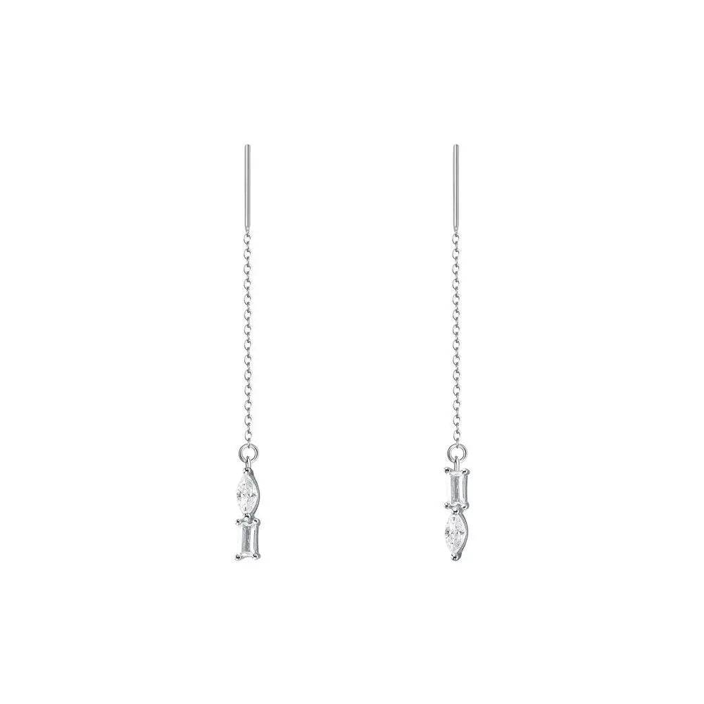 925 Sterling Silver Shiny Geometric Zircon Tassel Earrings Gift for Women S925 Wholesale Jewelry - Touchy Style