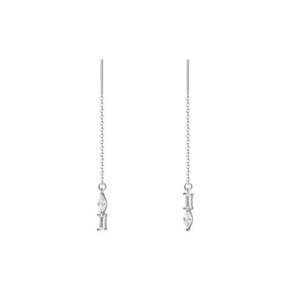 925 Sterling Silver Shiny Geometric Zircon Tassel Earrings Gift for Women S925 Wholesale Jewelry - Touchy Style