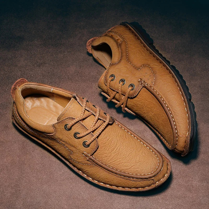 New High Quality Men Hiking Shoes Genuine Leather Casual Shoes Hand-stitching Male Treking Shoes Versatile Sneakers Oxford Shoes