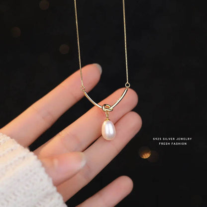 925 Sterling Silver French High Quality Freshwater Pearl Pendant Necklace for Women Temperament Wedding Jewelry Accessories - Touchy Style