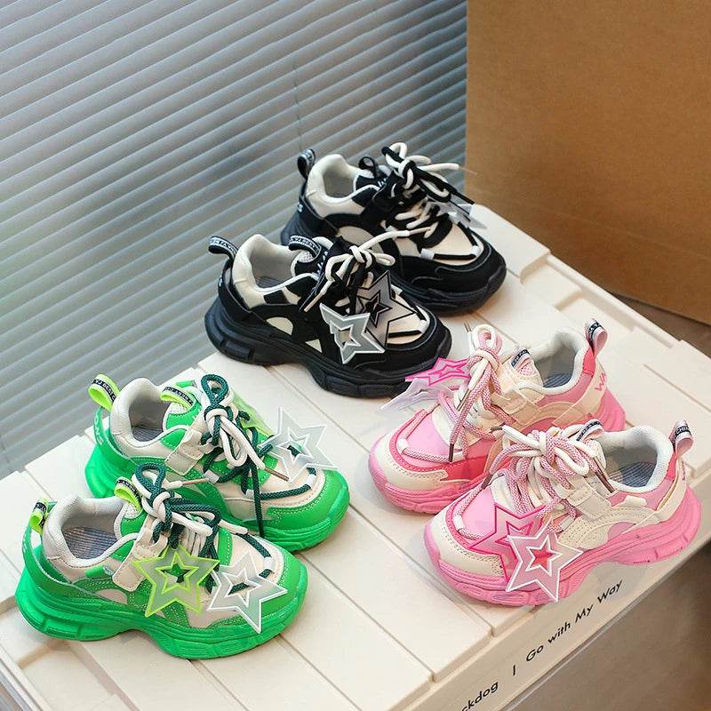 Star Shape Decos Stylish Children Casual Sneaker Comfortable Non-slip Jogging Shoes Child Chunky Sneakers for Girls Kids H02019 - Touchy Style