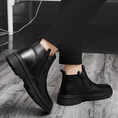 Classic Side Zipper Mens Leather Boots Autumn Winter Male Ankle Boots Comfy Non-Slip Motorcycle Boots Warm Winter Shoes for Men - Touchy Style