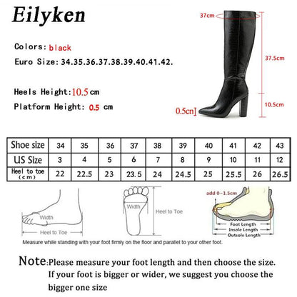 Black Serpentine Fashion Women Knee High Boots Sexy Pointed Toe Square Heels Ladies Long Boot Zipper Female Shoes - Touchy Style