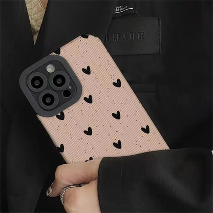 Fashion Zebra Black White Stripes Case Little Love Heart Cases For iPhone 13 15 11 14 12 Pro Max Plus Silicone Shockproof Cover