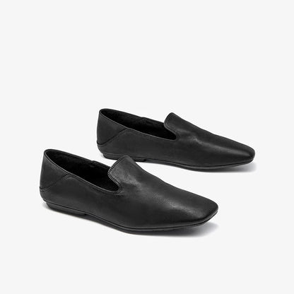 BEAUTODAY Casual Loafers Women Horse Leather Solid Slip-On Square Toe Flats Summer Shallow Boat Ladies Shoes Handmade 26259