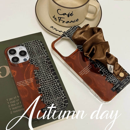 Cute Phone Cases for iPhone 16, 15, 14, 13 Pro Max - Feather Texture &amp; Alligator Skin Splicing Silk Wrist Band - Chic Cover - PC3130 - Touchy Style