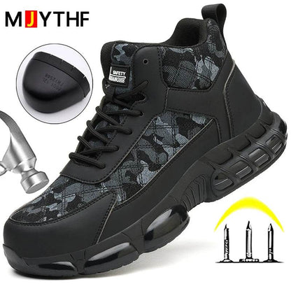 Camouflage Men Safety Shoes Quality Work Sneakers Air Cushion Men Protective Shoes Anti-smash Anti Puncture Work Boots Non-slip - Touchy Style